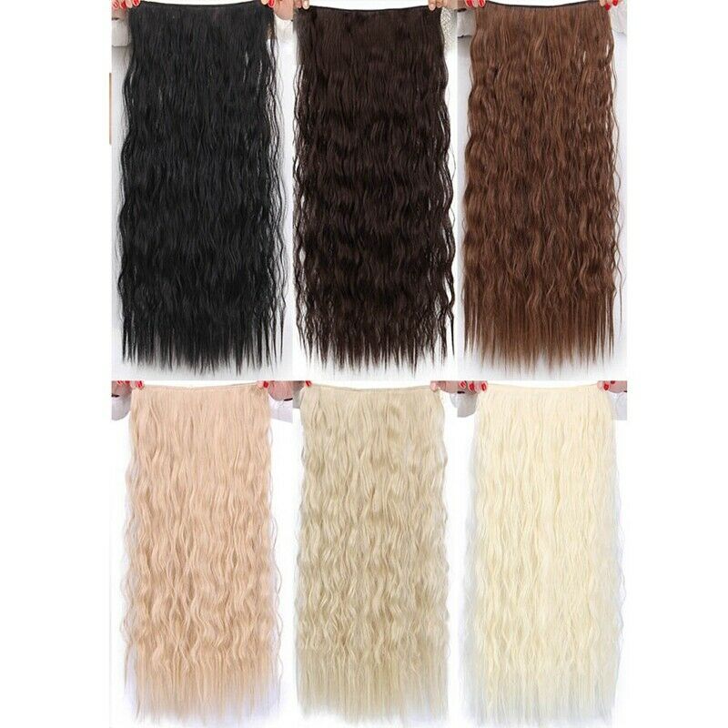 Long Clips in Hair Extension Synthetic Natural Hair Water Wave Blonde Black F7Y1