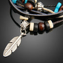 Feather Pendant Girl Lady Braid Bracelet String Band Bangle Beads