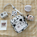 Canvas Women Cow Print Clear Splicing Pendant Shoulder Crossbody Bags (2) A
