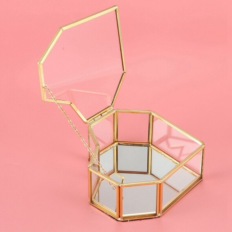 Flip Love Heart Shaped Geometric Glass Jewelry Box Glass Ring Box Exquisite T6N3