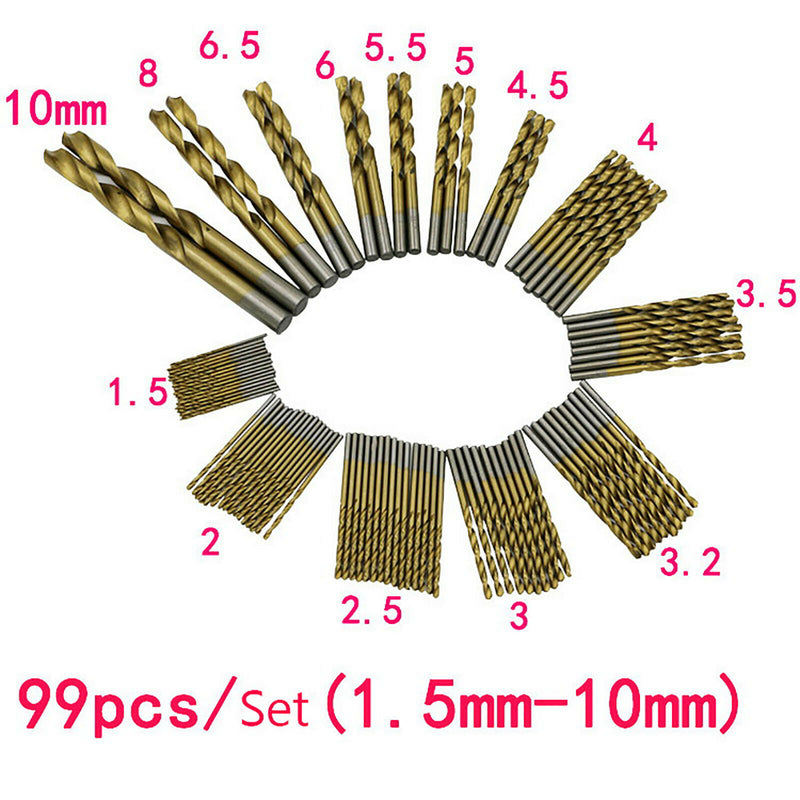 1.5mm - 10mm Titanium Coated High Speed Steel HSS Drill Bit 99pcs Set Tool shank