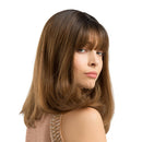 16inch Light Brown Curly Synthetic Wig with Flat Bangs  Resistant Women