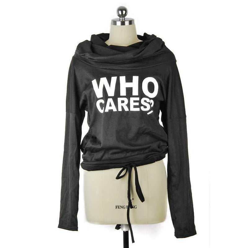Autumn Pile Collar Letter Print Pullover Women Long Sleeve Tops (Black M)