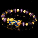 Chinese Feng Shui Obsidian Bead Pixiu Charms Bracelet Jewelry Purple