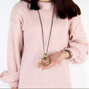 Fashion Long Brown Leather Rope Chain Women Double Circle Pendant Necklace