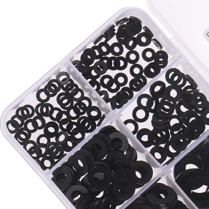 350Pcs M2/M2.5/M3/M4/M5/M6/M8 Black Nylon Flat Washer Assortment Kit SetB Cy