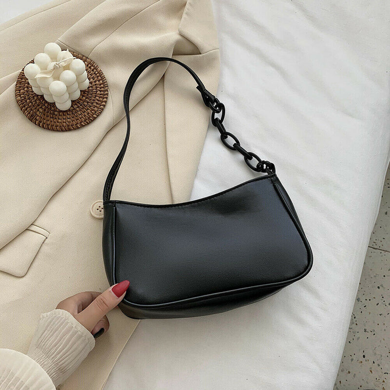 Pure Soft Leather Women Handbag Small Underarm Shoulder Totes Bag (Black)