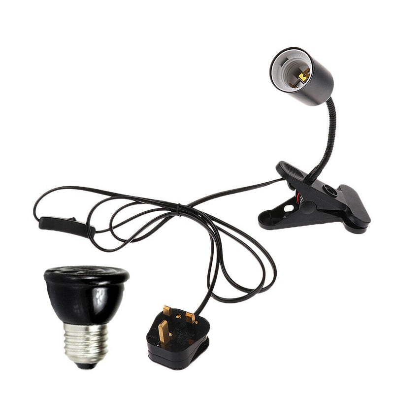 E27 Reptile Lamp Holder & 100W Ceramic Infrared Light Bulb Pet Basking Light
