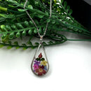 Pressed Flower Teardrop Pendant Necklace L8R4