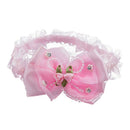 Baby Infant Girls Lace Headband Hair Bow w/ Beads and Roses - Pink