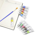 Acrylic Art Paint 12 Tubes Set- Mixed Assorted Colours Artist Craft Canvas Brush