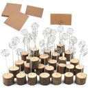 30 Pcs Rustic Wood Place Card Holders with Swirl Wire Wooden Bark Memo Hold