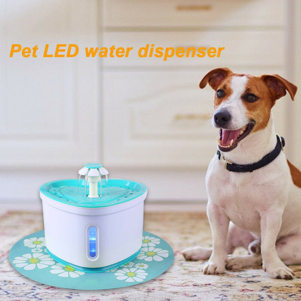 2L USB LED Pet Auto Water Dispenser Mat Dog Cat Drinking Bowl Pad (Blue)