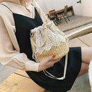 Women Lace Flower Straw Handbag Tote Summer Holiday Woven Bucket Bag Should