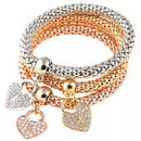Women Fashion Charm 3PCS Crystal Rhinestone Heart Elastic Bracelets Bangle SE