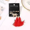 6Pairs Women Korean Style Earrings Set Tassel Crystal Stud New Hook Dangle