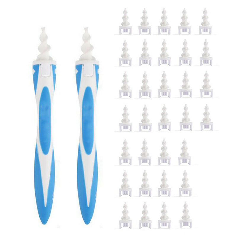 2pcs Spiral Earwax Remover Earpick Manual Rotating Ear Cleaner with 32 Tips