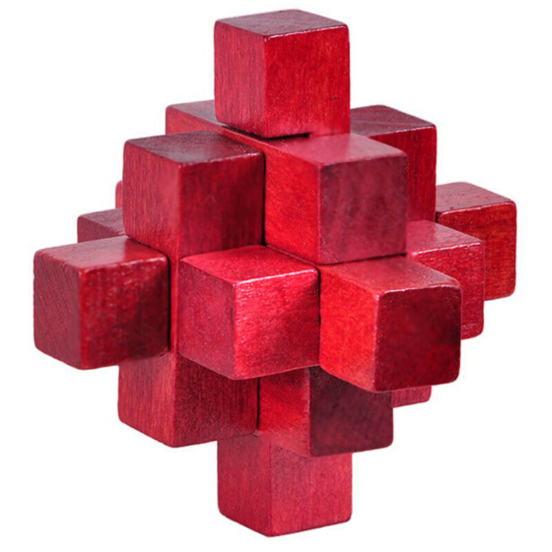 Wooden Red Nine Pass Lock Logic Puzzle Burr Puzzles Brain Teaser Intellectu F2U4