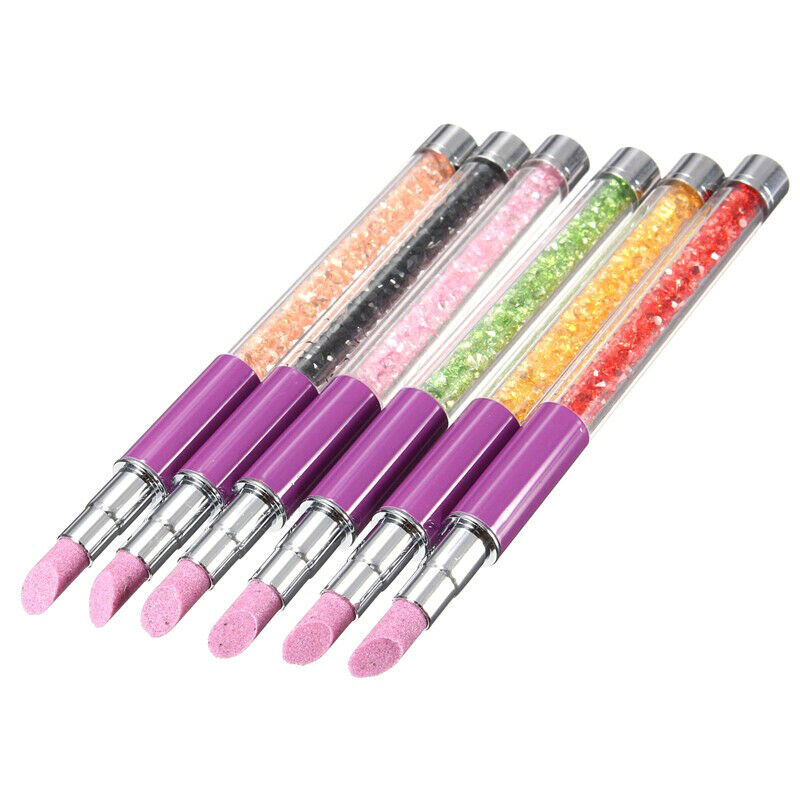Fashion Manicure Nail Pusher Pens Alloy Diamond Body Quartz Stone Main Scru O4E1