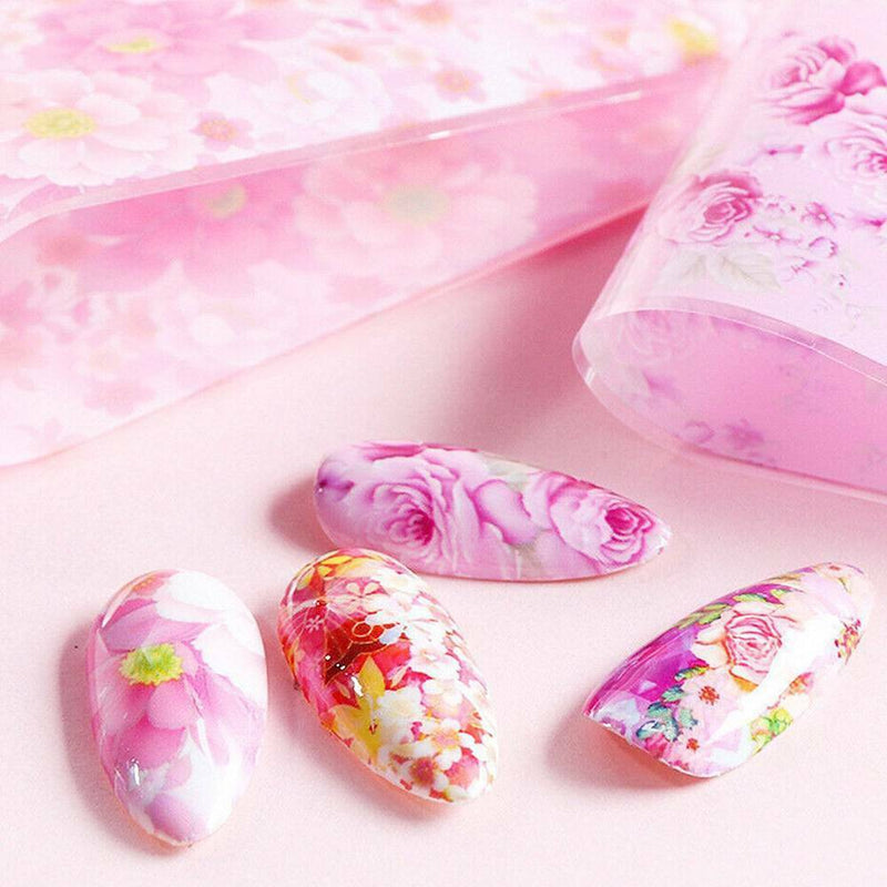 Flower Transfer Manicure Decor Nail Foil Nail Art Stickers Holographic Decals*10