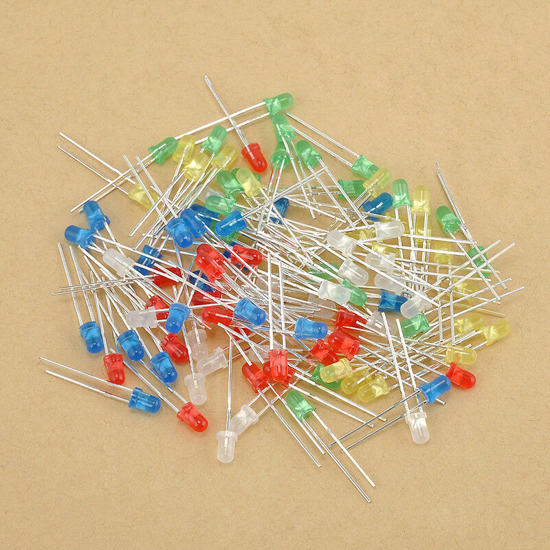 New 100pcs 3mm White Green Red Blue Yellow LED Light Bulb Emitting Diode Lamps