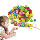 55XWooden Lacing Fruit Alphabet  Beads Box Threading Educational Toy3Cx