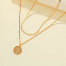 Women Multi-layer Blade Chain Necklace Charm Coin Pendant Clavicle Chain