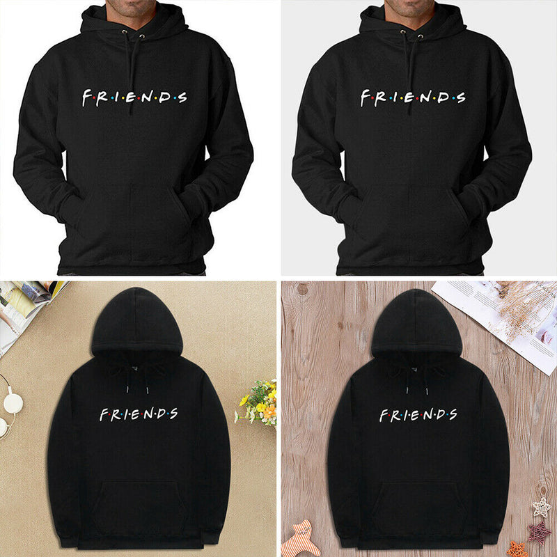 Friends Print Hoodies Unisex Long Sleeve Loose Casual Sweatshirt (Black XL) A