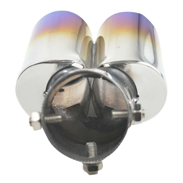 1 To 2 Muffler Tip Chrome Trim Car Dual Exhaust Pipe Replacement Blue Rear Tail