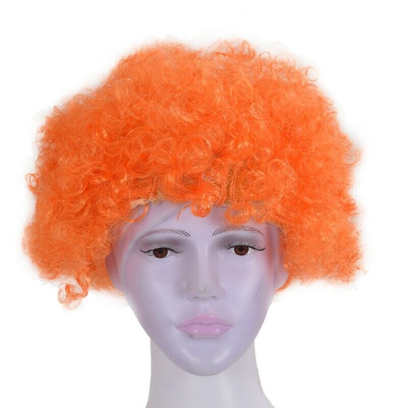 Halloween Men Women Orange Curly Afro Circus Clown Wig K1K4