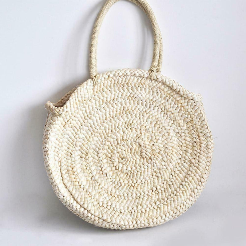 Simple Women Straw Big Round Handbag Tote Girl Circle Casual Beach Wristlet A