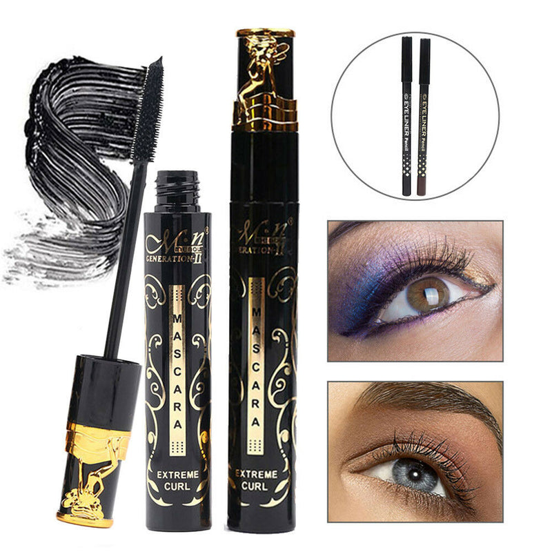 1 Set Waterproof 3.2ml Proof Curl Eyelash Mascara + Black and Brown Eyeliner Pen