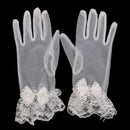 White Wedding Bridal Short Prom Wrist Lace Gloves With Bowknot Rhinestone A4P6