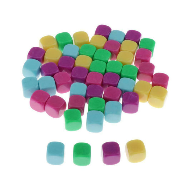 50PCS 16mm BLANK 6 SIDED DICE Mixed Color for Wargames, Casualty Markers - Round