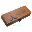 Retro Eiffel Tower Pen Pencil Case Holder Stationery Storage Wooden Box Students