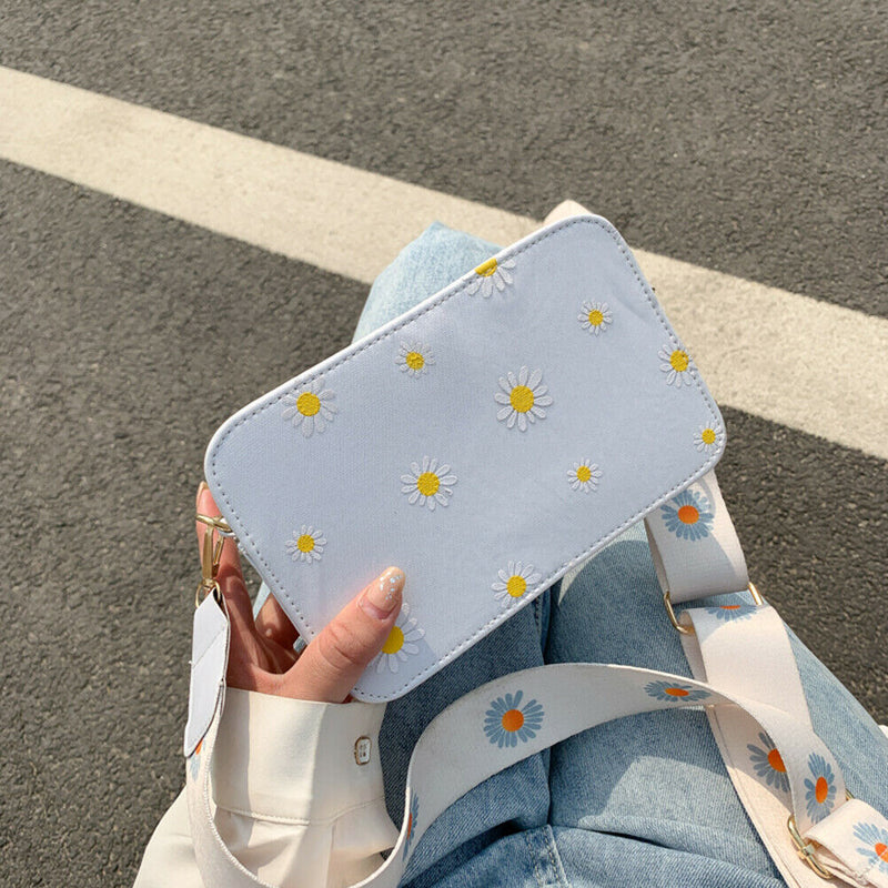 Small Fresh Leather Shoulder Bags Women Girls Floral Messenger Bags (White) A