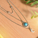Fashion Multi-Layer Choker Turquoise Moon Pendant Chain Necklace Boho Jewelry