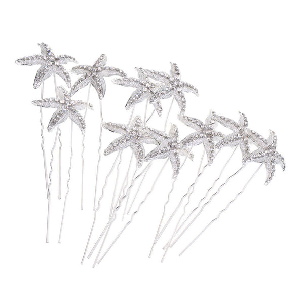 10 Pieces Sea Star Crystal Headpiece Fancy Hair Party Wedding Bride Jewelry
