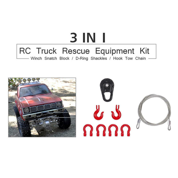 1/10 RC Truck 3 in 1  Equipment Winch Snatch Block D-Ring Shackle Hook Tow Chain