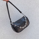 Alligator Pattern Shoulder Totes Bag Women Leather Chain Handbag (Black)