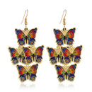Retro Butterfly Hook Earrings Women Bohemian Enamel Long Drop Ear Jewelry
