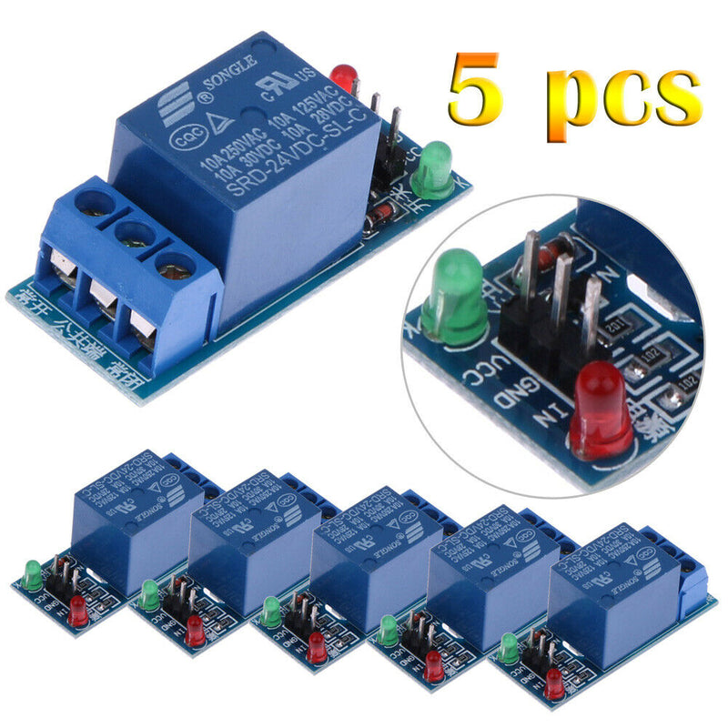 5Pcs 24V 1-Channel Relay Module Optocouple Board Shield for PIC AVR DSP ARM