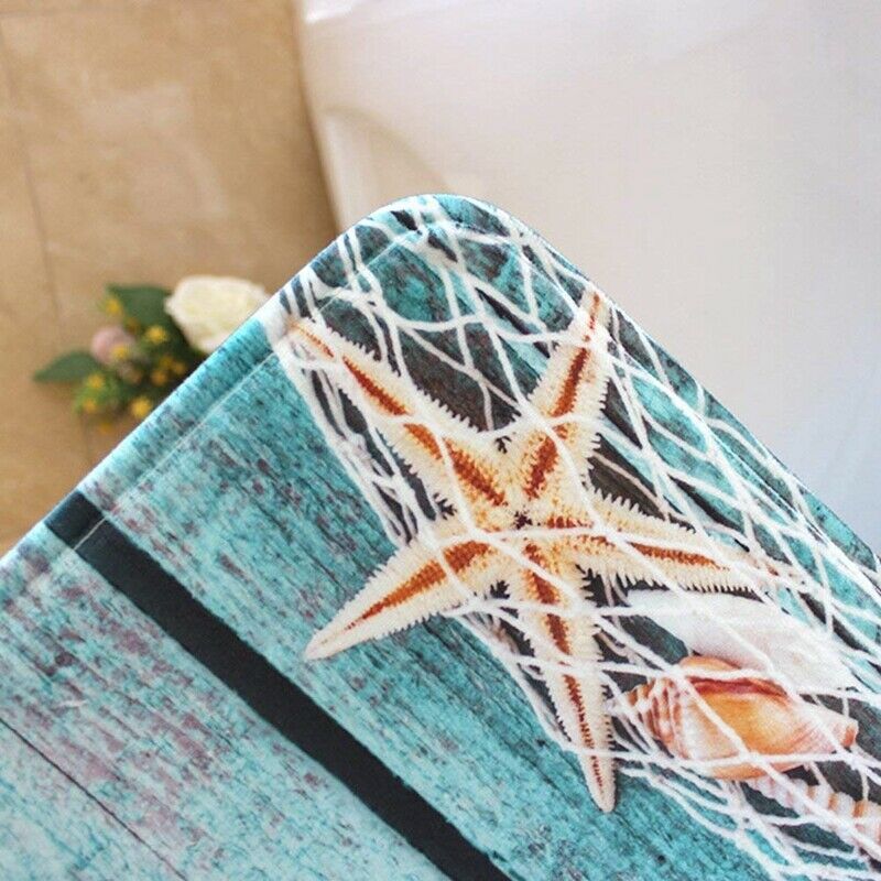 Beach Seashells Starfish Sand Bath Mat Holidays Summer Bathroom Carpet Rug  G1I3