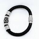 Fashion Black Woven Leather Rope Bracelet Men'S Simple Titanium Steel Brace