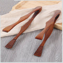 Wooden Cooking Kitchen Tongs Food BBQ Tool Salad Bacon Steak Bread Cake Clip BX