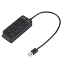 4Port USB 3.0 Hub 5Gbps High Speed On/Off Switches AC Power Adapter For PC Hn