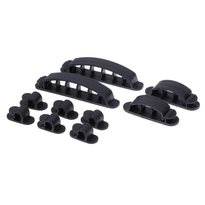 10Pcs Cable Cord Wire Line Organizer Plastic Clips Ties Fixer Holder Black