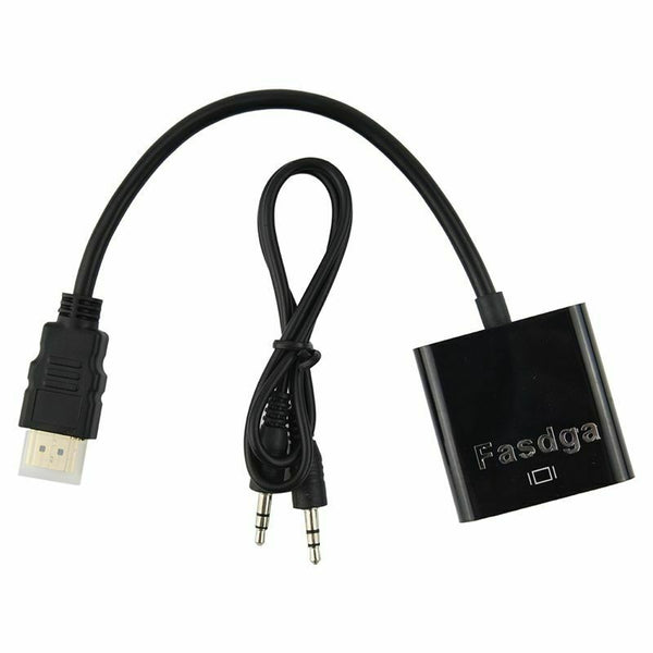 Fasdga HDMI to VGA converter adapter + 3.5 mm audio jack full HD 1080P blackF5E8