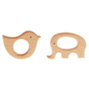 2pcs Handmade Natural Wood Baby Teether Wooden Animal Elephant Bird Shape