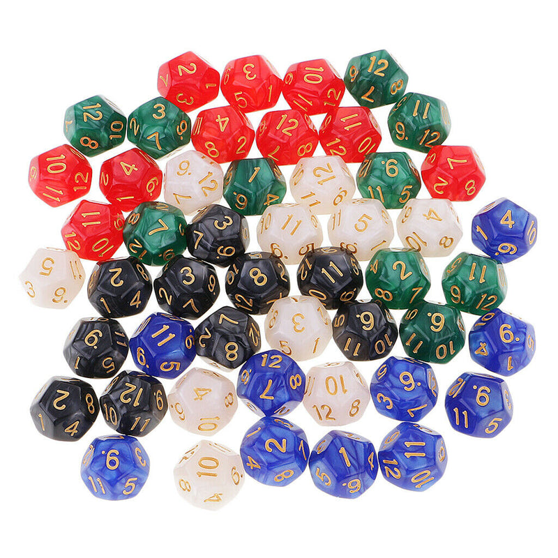 Pack of 50 D12 Dice 16mm Multicolored Die with Dice Bag for Children Kids Xmas